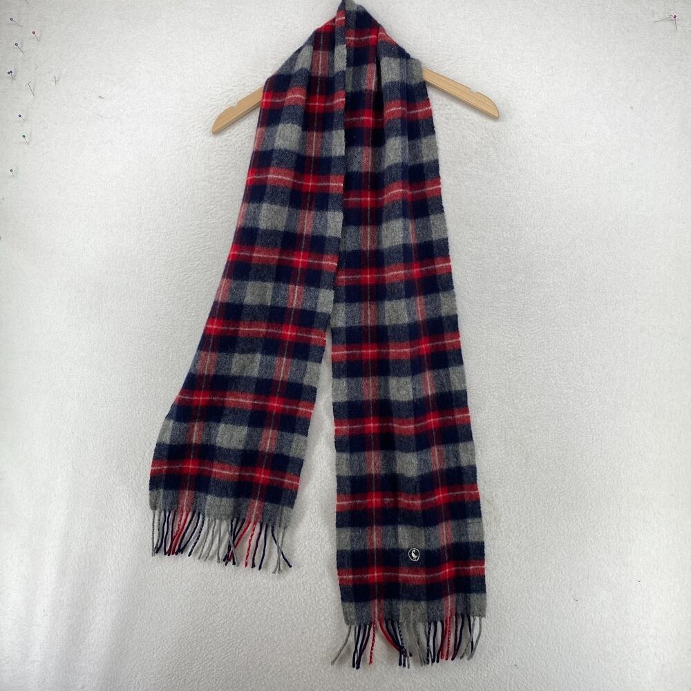 EL GANSO Scarf 100% Virgin Wool Knit Tartan Plaid Check Fringe Rectangle Red
